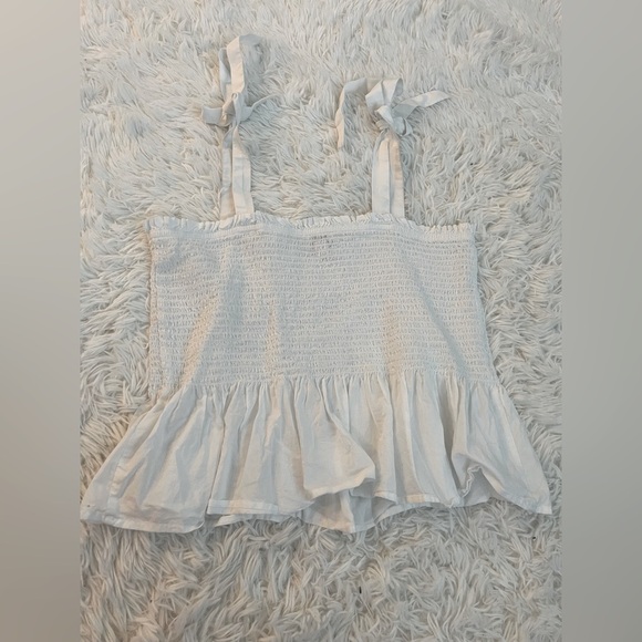 J. Crew White 100% Cotton Smocked Tie Shoulder Tank - Size XL - Picture 8 of 8